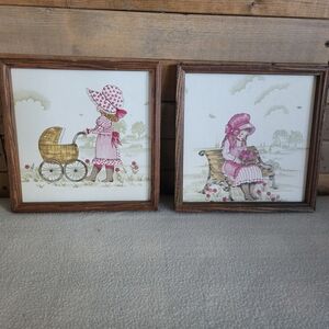 Vintage Girl and Pram Framed Art Set